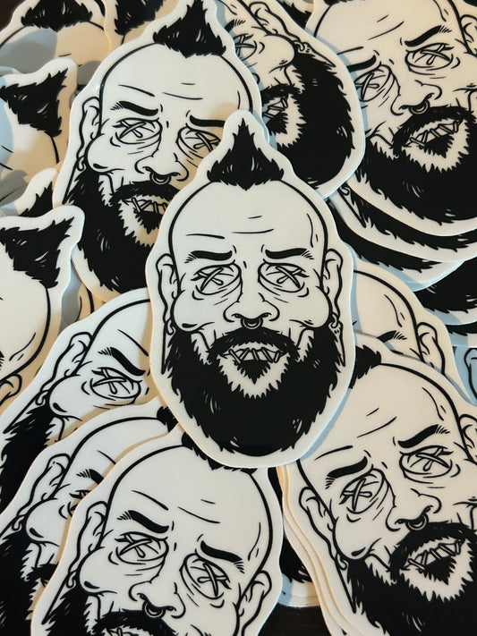 Beardo shrunken head sticker